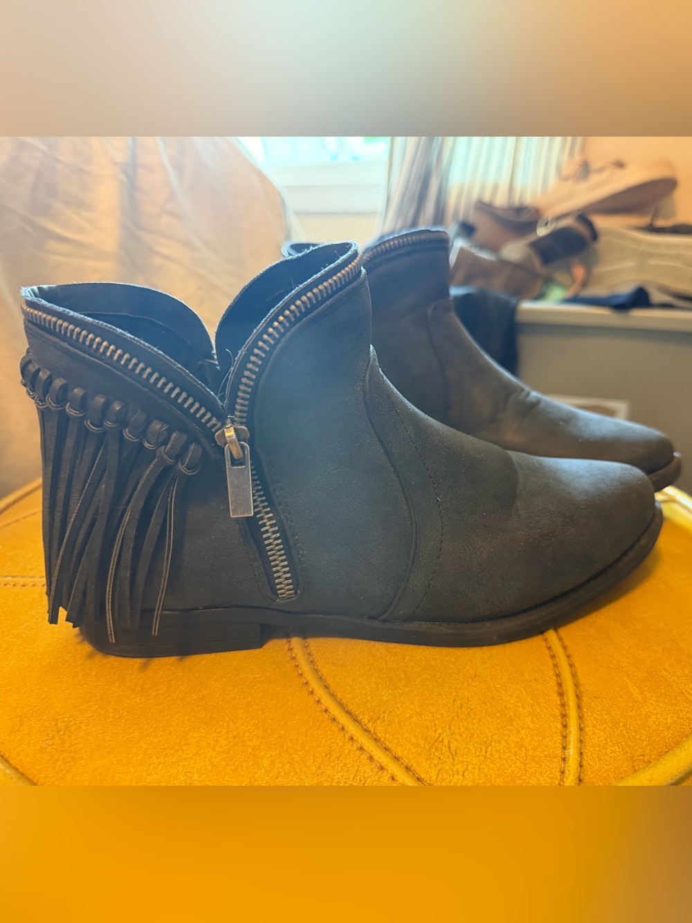 Women's Black Suede Ankle Boots with Side Zipper